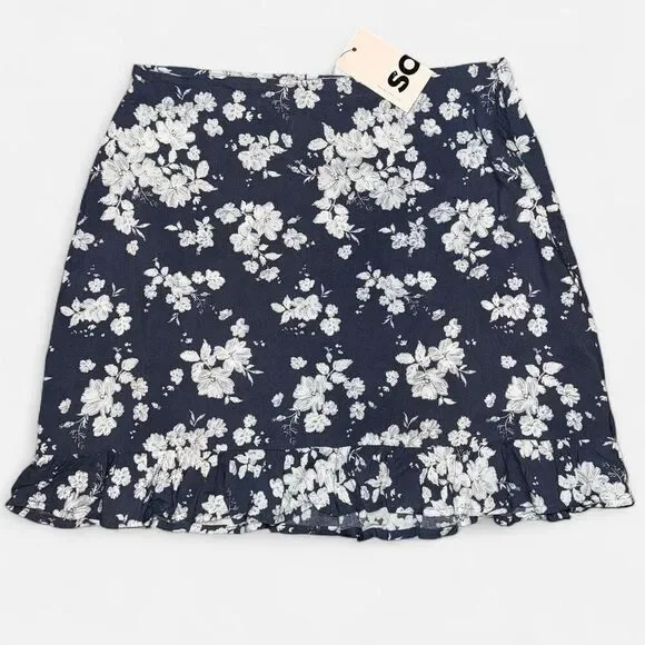 Navy Floral Mini Skirt with Ruffle Hem Size Medium - NWT - Picture 2 of 8